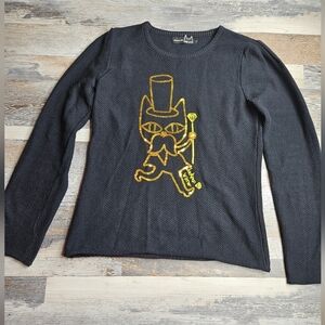 A02 BlackLabel Large Black Shirt Jackpot Winner Cat in Gold Sequins + Embroidery